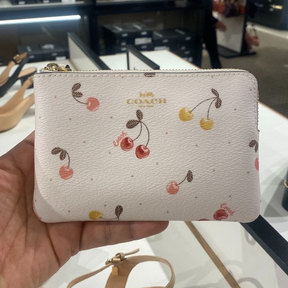 Coach Handbags - CORNER ZIP WRISTLET WITH PAINTED CHERRY PRINT